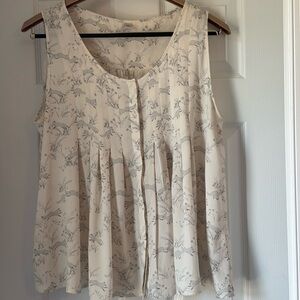 Light Cream Fox Print Pleated Women's Tank Blouse